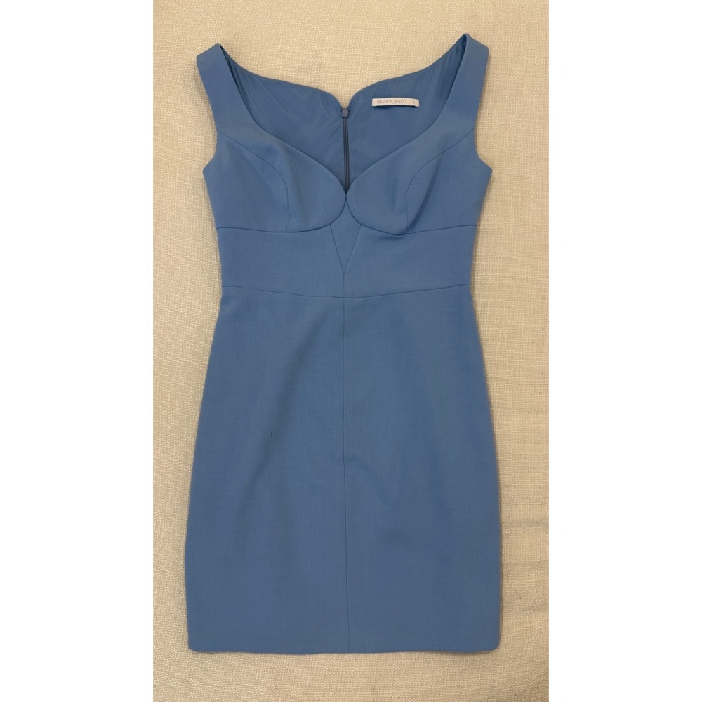 Black Halo Sheath Dress Womens 6 Blue Sweetheart Neck Sleeveless Mini Excellent